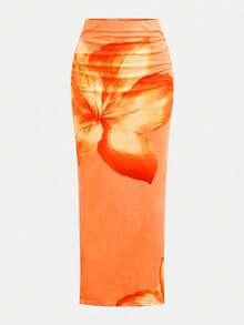 SHEIN 少女修身休闲舒适扎染印花吊带背心和迷你裙套装 - 珊瑚橙 - 查看 9