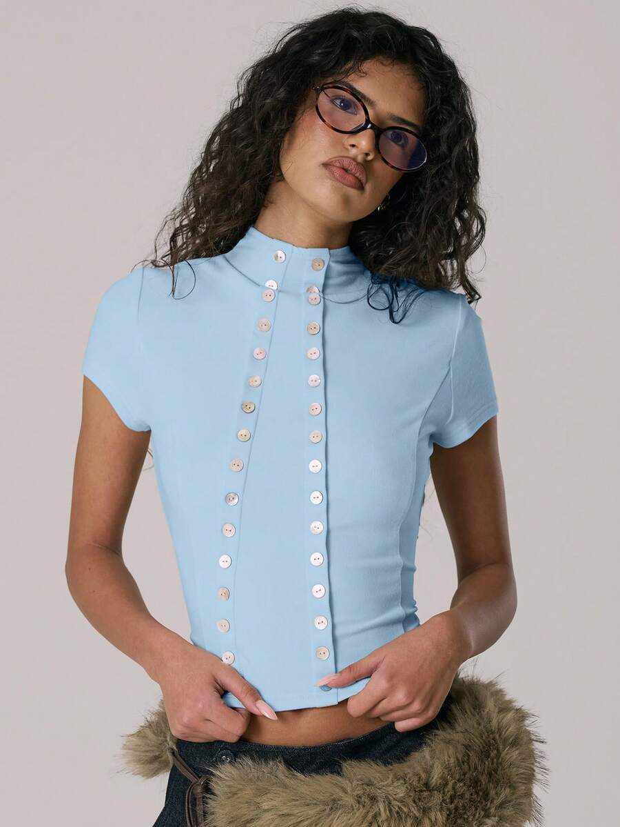 MUSERA Women T-Shirts Office Work Mothers Day Elegant - Blue - View 1