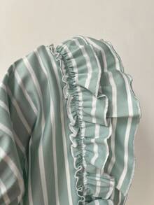 Elamini Women's Pink Striped Sweet Ruched Bust Fitted Camisole For Summer - Mint Blue - View 8