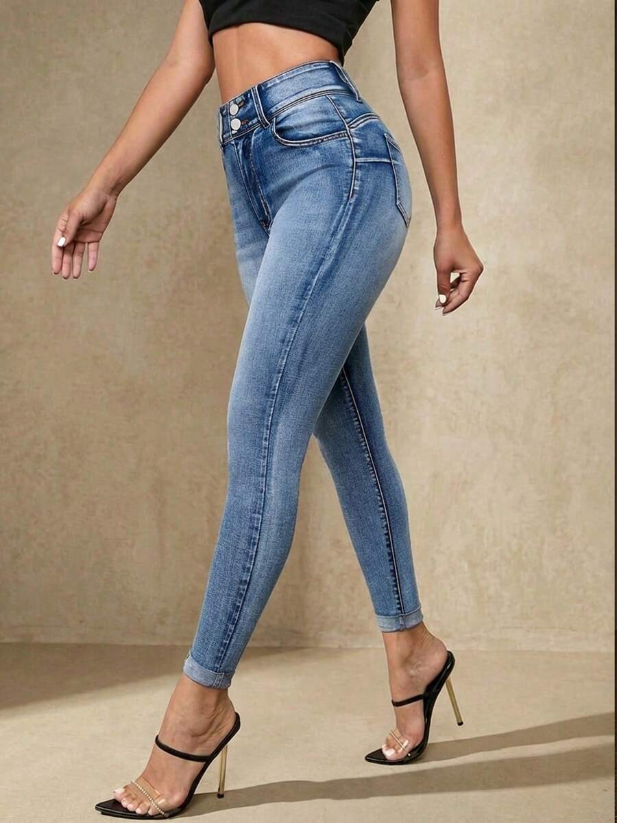 Selenza High Waist Bleach Wash Skinny Jeans - Light Wash - View 1