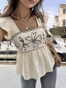 Elyressa Elegant Summer Shirt With Printed Woven Fabric For Women - Apricot - View 5