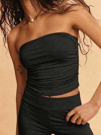 Conjunto Mujer Casual de Dos Piezas Diseño Liso Ajuste Cómodo Cuello Recto Sin Mangas Primavera Verano Uso Diario y Vacaciones Set