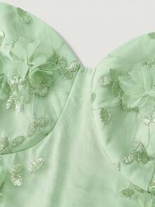 MOD Vestido de mujer talla grande con tirantes de espagueti de malla bordada, vestido fluido, vestido de lechera, vestido de corsé - verde menta - Ver 3