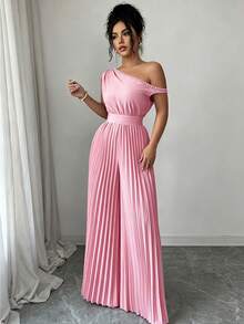 Modelyn Blue Pearl Pleated Shoulder Jumpsuit For Women - Pink - View 5