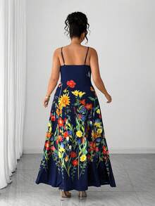 Elenzga 大码女式优雅碎花黄色无袖连衣裙，舒适短袖夏季连衣裙，优雅度假沙滩连衣裙，适合毕业典礼、节日、情人节、音乐节、母亲节、万圣节、感恩节、复活节、国庆节、舞会、约会、派对、婚礼、郊游等场合。 - 藏蓝色 - 查看 2