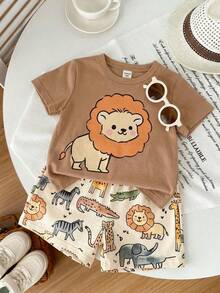 男童休闲卡通图案T恤套装，适合夏季穿着 - 彩色 - 查看 6