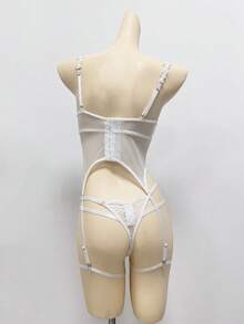 Seduluxe 3pcs/Set Lace Contrast Mesh Underwire Sexy Lingerie Set For Women - White - View 7