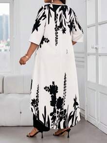SHEIN Lady 2025新款女装两件套加大码商务通勤撞色印花不对称下摆上衣和裤子套装优雅夏季度假女装加大码两件套女装秋季女装 - 彩色 - 查看 7