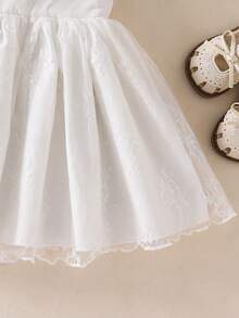 SHEIN Baby Girl Solid Color Lace Collar Sleeveless Dress - White - View 8