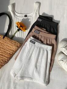 SHEIN EZwear 2026Spring And Summer ProductsPlus Size Elastic Waist Patch Pocket 3 PiecesCasual Shorts SetShorts For Summe - Multicolor - View 9