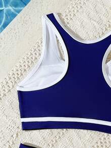 SHEIN Tween Girl Colorblock Simple Daily Swimwear Set - Navy Blue - View 4