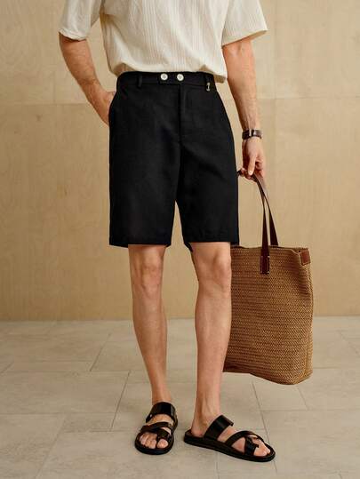 MENRIVO Manfinity Nomadique 男士杏色亚麻直筒休闲短裤