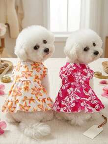 PETSIN 1 Piece Of Pet Dog/Cat Universal Flower Print Casual Dress, Comfortable And Breathable Summer Set - Multicolor - View 3