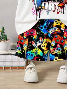 Boys' Casual Comfortable Stylish Video Game Graphic Print Short Sleeve T-Shirt And Shorts Set, Fashion Versatile, Spring/Summer, Summer Outfit, Suitable For Photography, Daily Wear, Outings, Holidays, Back To School, Gifts - Multicolor - View 7
