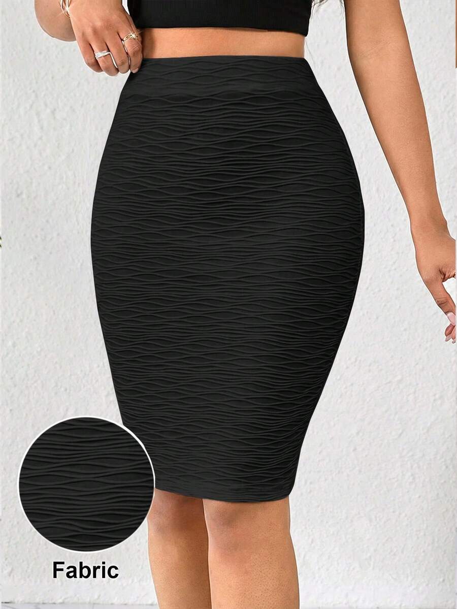SHEIN Lady Chân váy ôm dáng màu đen thanh lịch dành cho nữ, thích hợp cho mùa hè. - màu đen - Xem 1