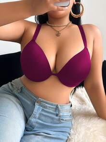 DesireSculpt 1pc Plus Size Women Underwire Bra - Red Violet - View 3
