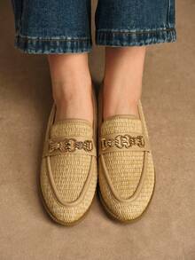 Rosivie Women's Metal Chain Decor Casual Loafers - Khaki - View 5
