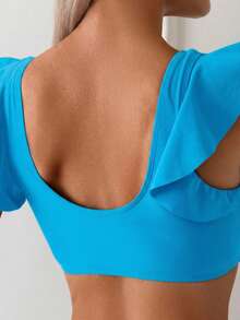 Swim Basics 女士夏季沙滩纯色荷叶边性感比基尼泳装套装 - 薄荷藍 - 查看 5