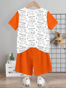 SHEIN Set de 2 piezas con diseño de dibujos animados de cuello redondo y manga corta para niño pequeño, apropiado para el verano - Multicolor - Ver 3