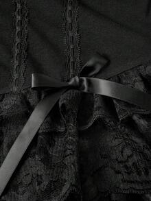 ROMWE Đầm nữ cỡ lớn kiểu cung điện Gothic cổ điển, phối màu tương phản, xếp nếp, trễ vai. - màu đen - Xem 3