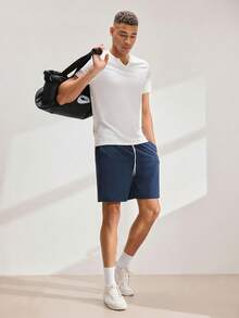 Driftmere T-shirt à manches courtes col V unicolore simple pour hommes - Blanc - Voir 10
