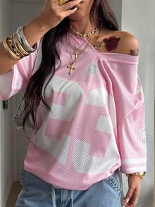 Coolane Camiseta suelta de malla transpirable con gráficos, para uso casual, salir y actividades al aire libre en verano - Rosa - Ver 3