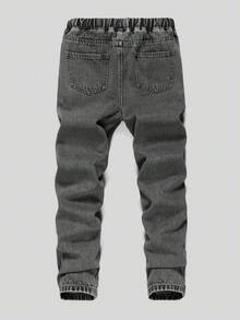 SHEIN Mirajuku Quần jean skinny denim cho bé trai, cạp chun điều chỉnh được, chất liệu cotton mềm mại, dáng ôm vừa vặn, ống thẳng, thích hợp cho kỳ nghỉ, mặc hàng ngày, đi học, đi làm, dự tiệc, ở nhà, lễ hội. - Xám - Xem 2