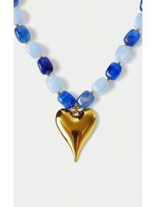 Noxbound 18K Gold Plated Love Pendant Stylish Simple Beaded Necklace,18K Gold-Plated,Minimalist/Vintage/Elegant,For Mom/Women/Girl/Mother,Summer/Beach/Prom/Part/Vacation/Travel,BOHEMIAN/Modern/Chic,Daily Wear/Work Day,Layered/Gemstone/Beaded/Crystals,Heart - Yellow Gold - View 2