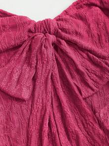 SHEIN Sweetro Cropped Tube Top With Bowknot & Textured Print - Hot Pink - View 5