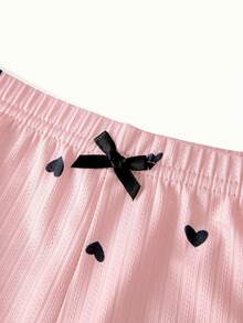 Bonmuse Women's Heart Printed Camisole Simple Daily Pajama Setfor Summer - Pink - View 11