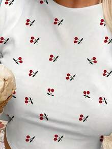Flirla Cherry Tee For Women, Cute Baby Tee, Fitted T-Shirts Women's Y2K With Print, All Over Holiday White Summer - White - View 3