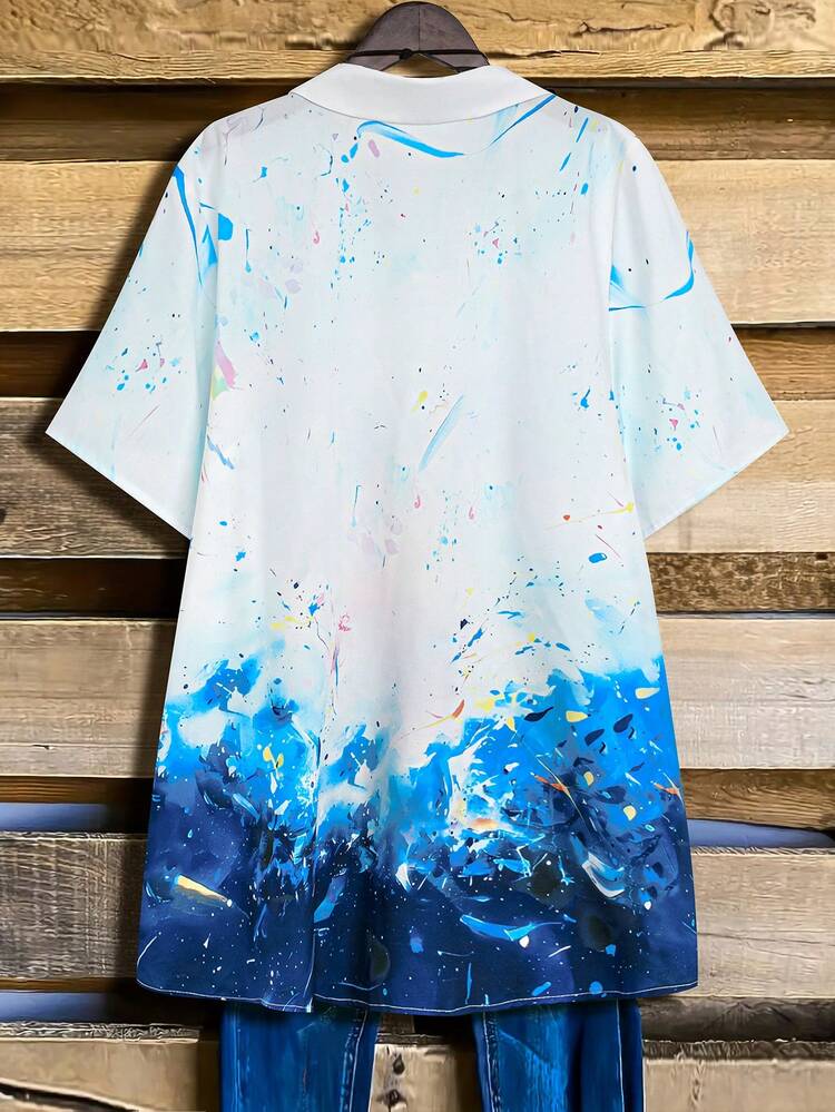 Women's Plus Size Short Sleeve Printed Shirt, Summer