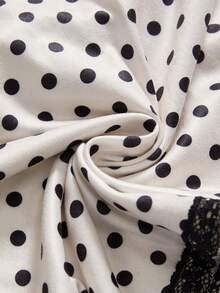 ROMWE Kawaii 大码女式 V 领蝴蝶结装饰撞色波尔卡圆点休闲 T 恤，迷人夏季上衣 - 杏色 - 查看 10