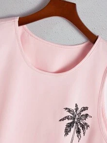 Manfinity RSRT Men's Palm Tree Print Round Neck Tank Top And Tropical Plant Print Shorts Set, Holiday - Multicolor - View 3
