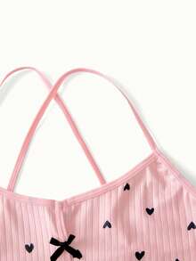 Bonmuse Women's Heart Printed Camisole Simple Daily Pajama Setfor Summer - Pink - View 8