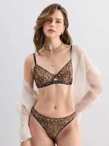 Hourtrue Bộ đồ lót sọc họa tiết da báo gợi cảm cho quý cô nhìn xuyên thấu gợi tình lãng mạn - Nhiều màu - Xem 8