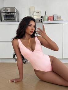 ZzzCrew Women's Sexy Deep V-Neck One Piece Jumpsuit, Summer UnderwearOuter - Pink - View 3