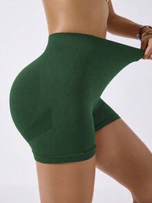Dewbera Dewbera Pantalones cortos deportivos con estampado de letras y pliegues que realzan el trasero para mujeres - Verde militar - Ver 7
