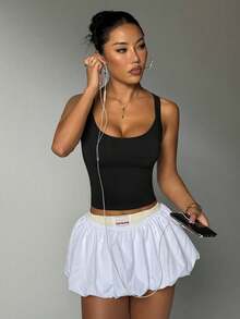 Slayform Slayform Solid Color Backless Cropped Sports Tank Top - Black - View 4