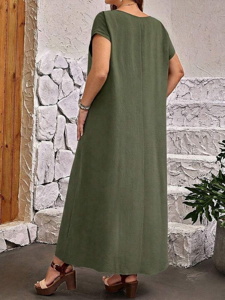 Plus Size Casual Round Neck Short Sleeve Dress