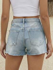 SHEIN ICON Women's Casual Washed Distressed Denim Shorts, Summer Jorts - Light Wash - View 2