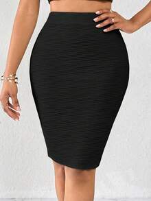 SHEIN Lady Chân váy ôm dáng màu đen thanh lịch dành cho nữ, thích hợp cho mùa hè. - màu đen - Xem 7