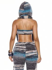 MUSERA Áo kiểu phối len dệt kim cổ đổ có mũ trùm đầu, khoét eo, gợi cảm, thích hợp cho mùa hè, mùa xuân, lễ hội, kỳ nghỉ, tiệc tùng, đi chơi, du lịch. - Nhiều màu - Xem 2