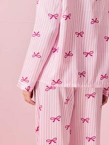 Bonmuse 女士条纹长袖睡衣套装（2件套），冬季服装 - 粉色 - 查看 7