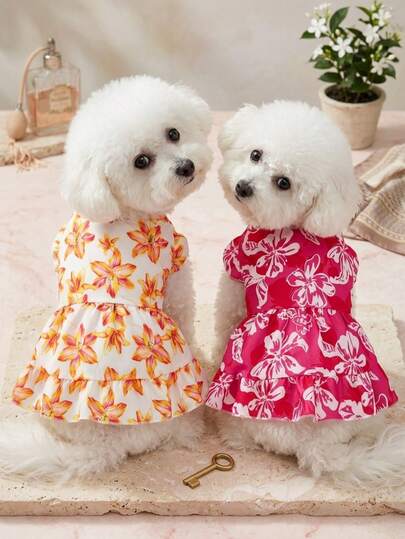 PETSIN 1 Piece Of Pet Dog/Cat Universal Flower Print Casual Dress, Comfortable And Breathable Summer Set