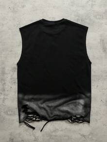 ROMWE MEN 男士圆领黑色无袖街头背心 - 黑色 - 查看 7