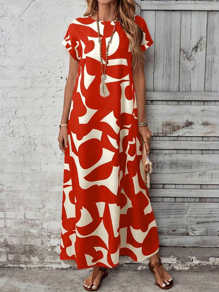 Women's Blue Floral Print Round Neck Short Sleeve Maxi Casual/Holiday Dress Yisikado Dress Zanea Dress For Woman Zanzea Dress