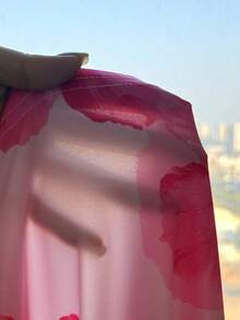 SHEIN 少女休闲简约粉色碎花圆领无袖中长连衣裙，适合夏季穿着 - 玫紅色 - 查看 8
