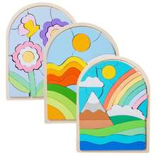 MINKOJA 1 Pc Wooden Cartoon Flower & Rainbow 3D Puzzles For Kids, Early Education Building Blocks, Animal Matching Educational Toys To Improve Concentration - Multicolor - View 5