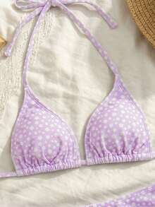 Swim Vcay Women's Summer New Arrival Fresh Purple Floral All-Over Print Sexy Triangle Cup Bikini Set - Purple - View 4